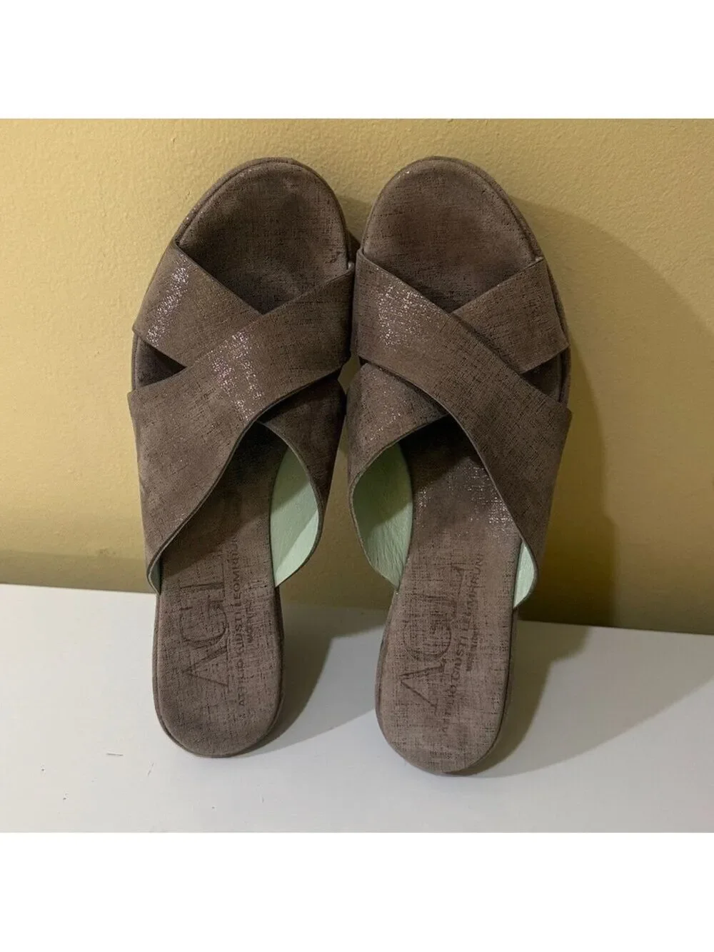 AGL Metallic Chocolate Crossover Women Slides Heels Made in Italy Size 40